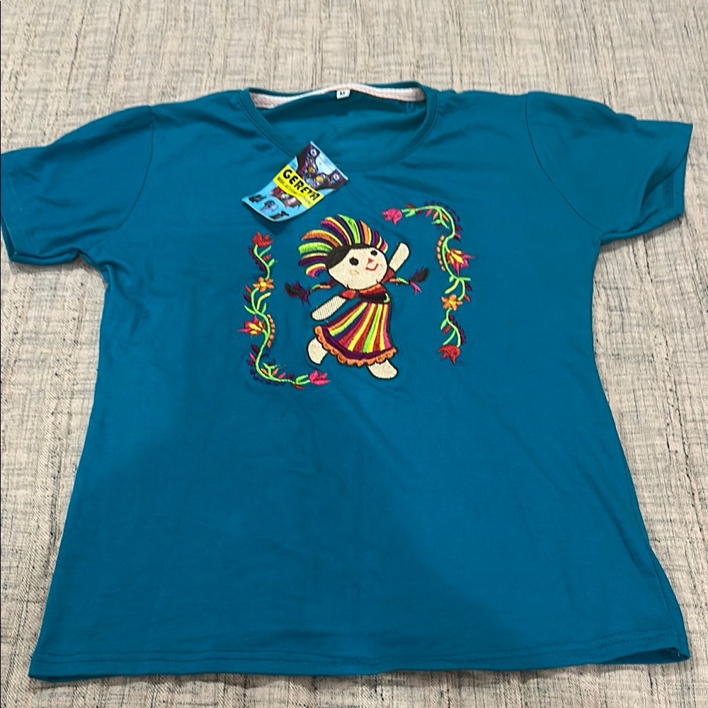 Embroidered Mexican Doll Tee